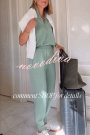 Sheridan Half-Zip Neck Short Sleeve Sweatshirt and Elastic Waist Pocket Jogger Set