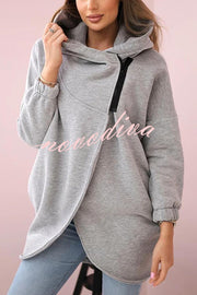 Solid Color Loose Hooded Zip-up Casual Sports Jacket