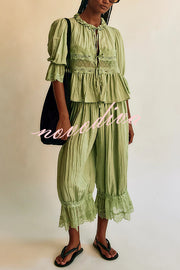 Pastoral Style Elastic Waist Lace Hem Bloomer Pants