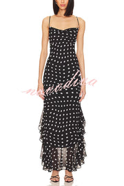 Kaylee Chiffon Polka Dot Ruffled Tiered Hem Scarf Maxi Dress