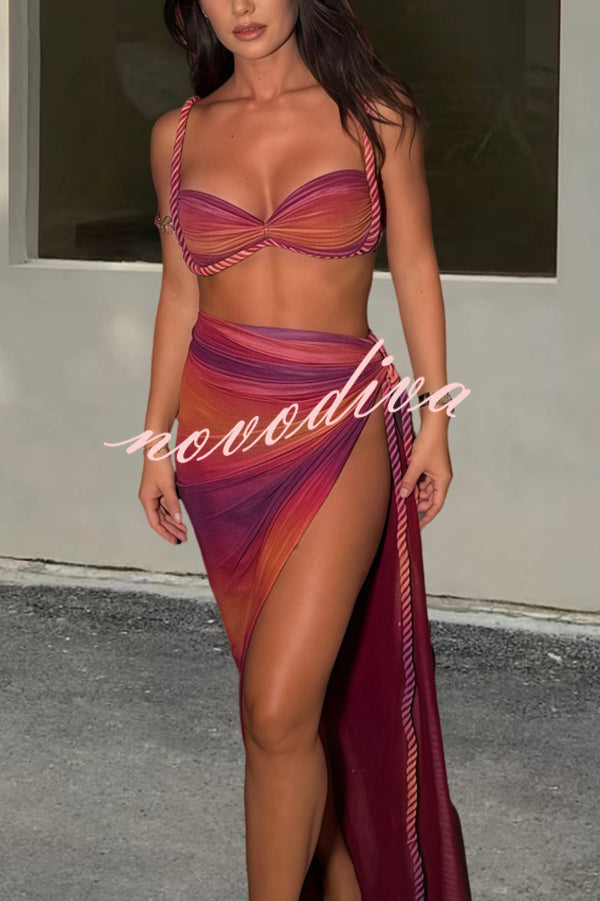Sexy Halter Back Braided Suspender Top and Beach Holiday Style Hip-wrapped Maxi Skirt Set
