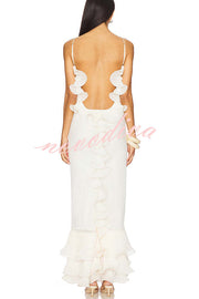 Alisin Pleated Chiffon Wavy Ruffles Trim Slip Maxi Dress