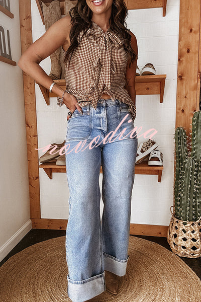 Fashion High Waist Pocket Casual Straight Jeans