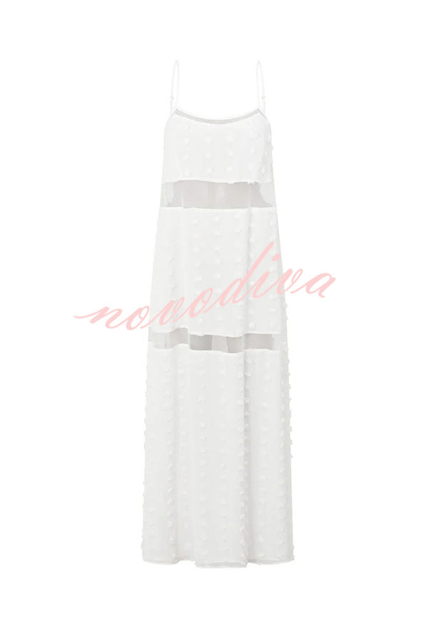 Alexa Textured Spot Sheer Mesh Patchwork Slip A-line Maxi Dress