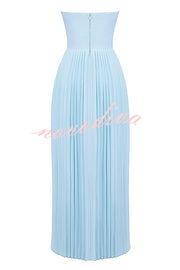 Romantic and Elegant Pleated Strapless Maxi Dress