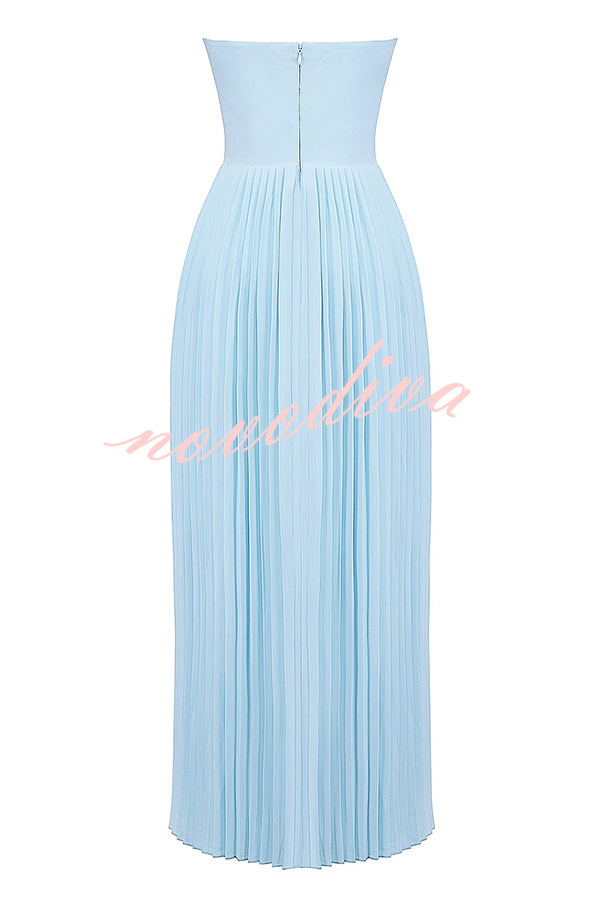 Romantic and Elegant Pleated Strapless Maxi Dress