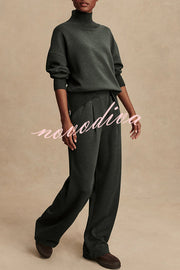Barker High-Neck Long Sleeve Side Zipper Sweatshirt and Elastic Waist Pocketed Loose Pants Set