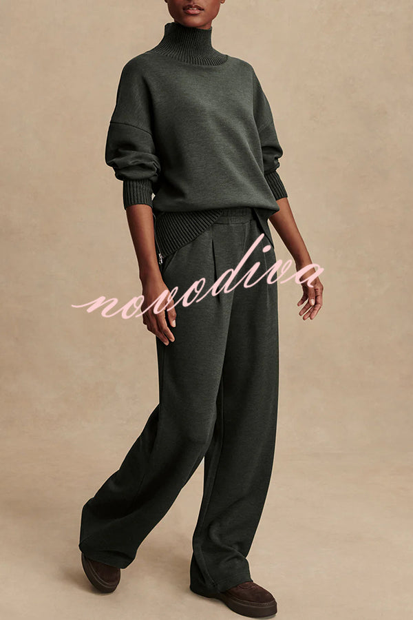 Barker High-Neck Long Sleeve Side Zipper Sweatshirt and Elastic Waist Pocketed Loose Pants Set