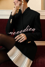 Fashionable Contrast Color Elegant Long Sleeve Pleated Suit Mini Dress