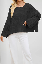 Solid Color Cable Knit Loose Long-sleeved Casual Sweater