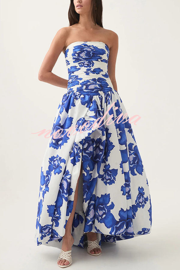 Perfect Moment Floral Off Shoulder Ruched Bodice Drape Bubble Hem Maxi Dress