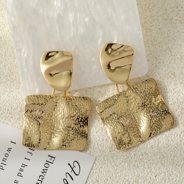 Personalized Embossed Hammered Square Metal Earrings