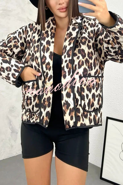 Leopard Print Loose Lapel Pocket Jacket