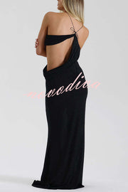 Elissa Glitter Fabric One Shoulder Asymmetrical Cutout Stretch Maxi Dress