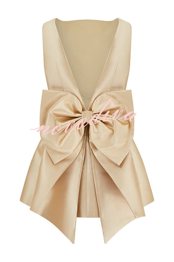 Ultimate Muse Satin Oversized Bow Detail Square Neck Mini Dress