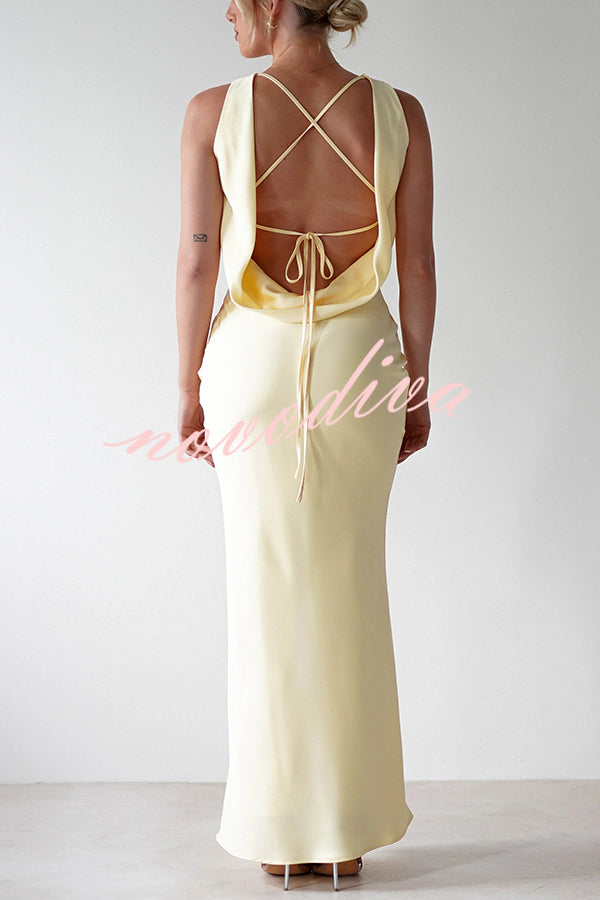 Solid Color Sexy Backless Lace-up Elegant Slim Maxi Dress