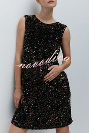 Glam Season Velvet Sequin Back Oversized Bow Design Sleeveless Loose Mini Dress
