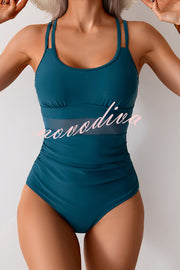 Fashion Waist Mesh Stretch One-piece Swimsuit