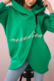Solid Color Loose Hooded Zip-up Casual Sports Jacket