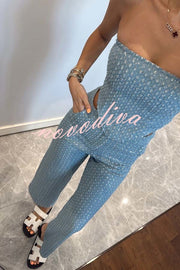 Fashionable Look Denim Sequin Textured Tube Top