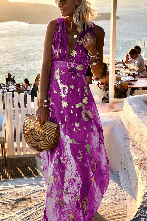 Golden Sunset Stories V-neck Maxi Dress