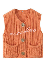 Solid Color Sleeveless Pocket Knitted Vest