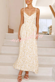 Floral Print V-Neck Sleeveless Back Tie Pocket Maxi Dress