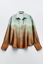 Fashionable Gradient Print Lapel Long Sleeve Casual Shirt