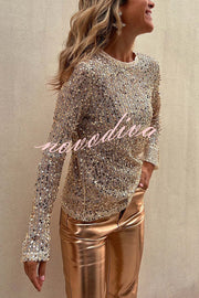 Keep It Shine Sequin Long Sleeve Shift Blouse