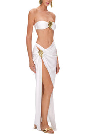 Matching The Beach Oyster Metal Decor High Slit Stretch Maxi Skirt