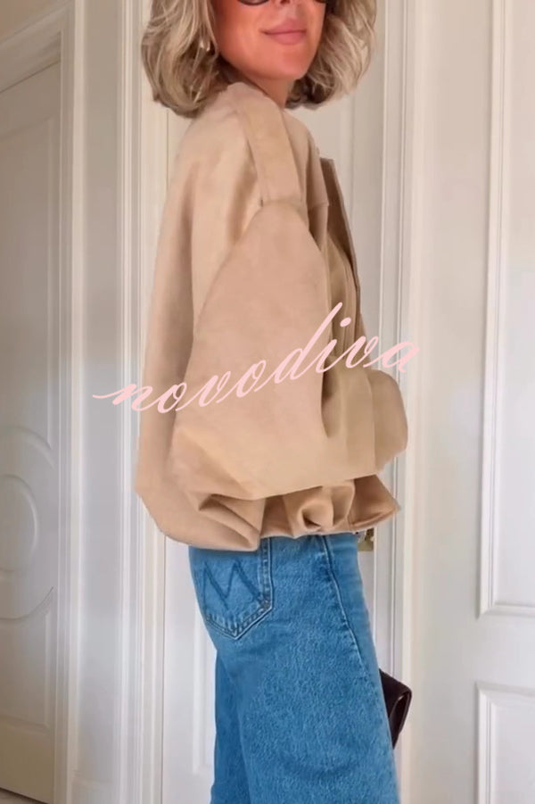 Fashion Lapel Long-sleeved Casual Bomber Jacket