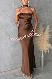 Satin Elegant Off-the-shoulder Backless Maxi Dress