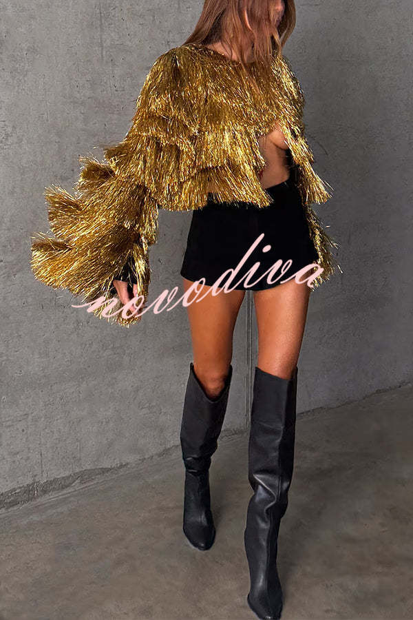 Start The Party Gold Foil Tassels Long Sleeve Jacket