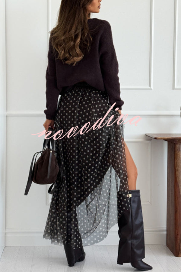 Timeless Treasures Tulle Polka Dot High Rise Elastic Waist Maxi Skirt