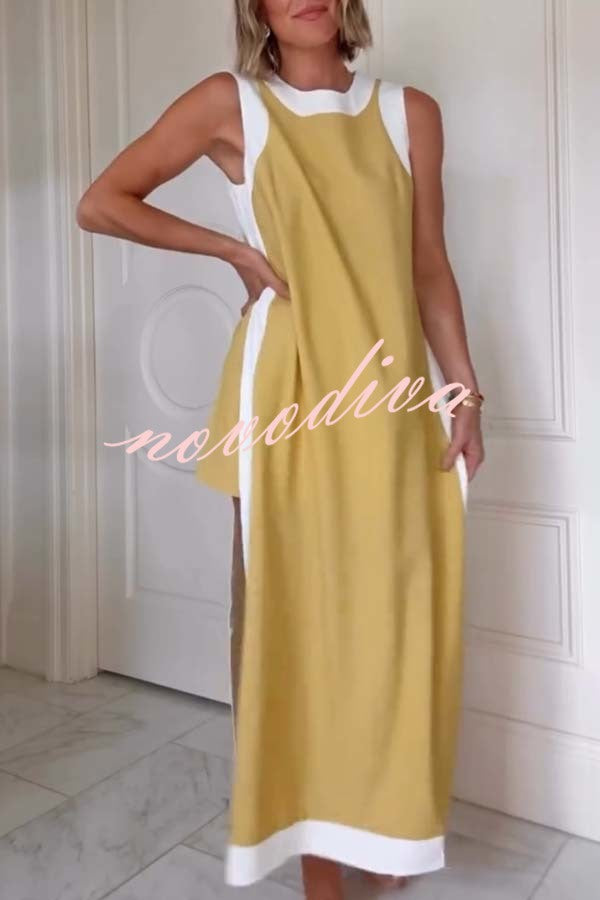 Ellie Contrast Color Sleeveless Midi Top and Elastic Waist Pocket Shorts Set