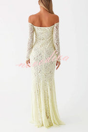 Sexy Off Shoulder Long-sleeved Lace Slim Fishtail Maxi Dress