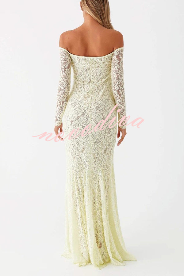 Sexy Off Shoulder Long-sleeved Lace Slim Fishtail Maxi Dress