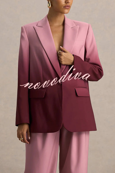 Enya Ombre Print Single Button Long Sleeve Lapel Loose Blazer