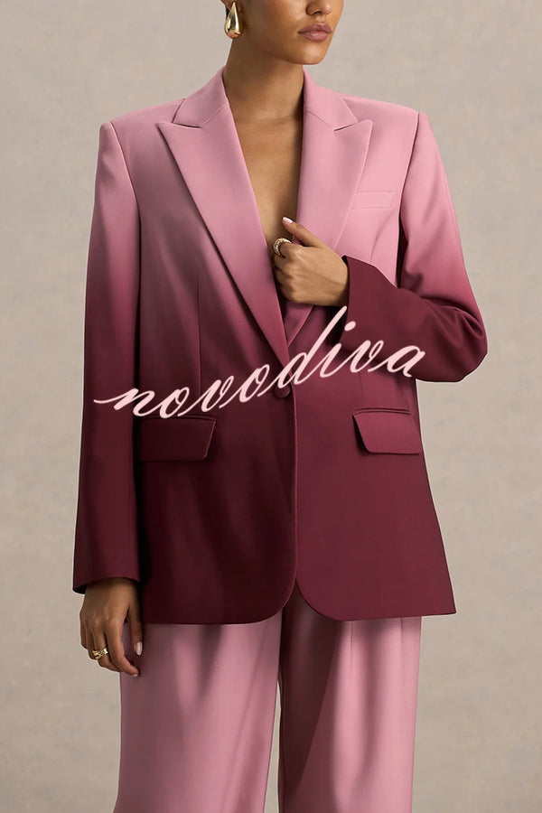 Enya Ombre Print Single Button Long Sleeve Lapel Loose Blazer