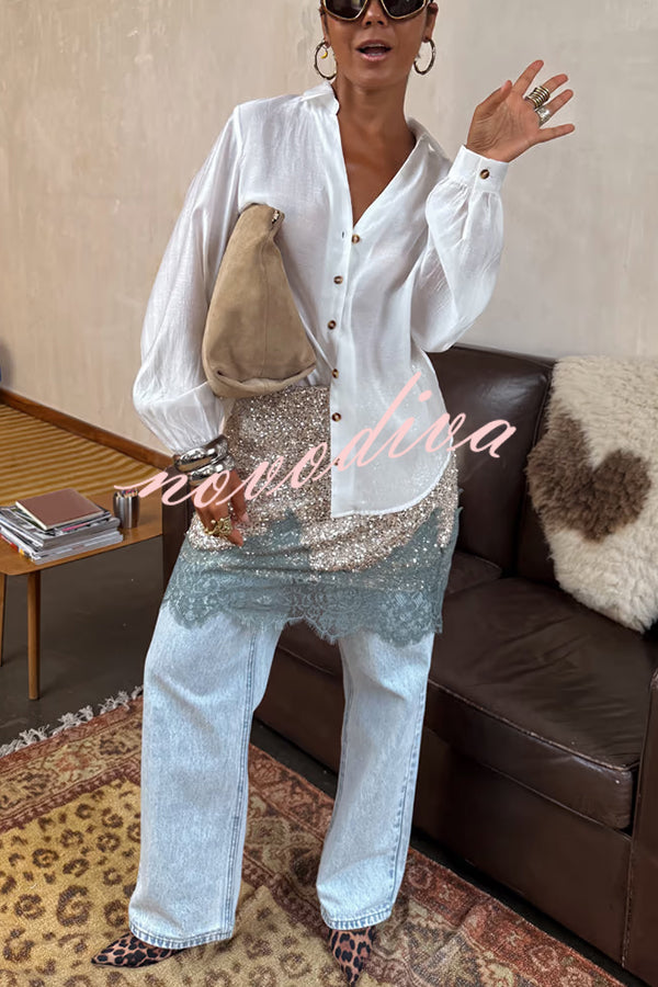 Power of Styling Sequin Lace Trim Elastic Waist Mini Skirt