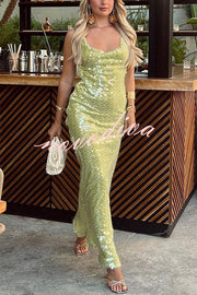 Fashionable Sequined Sexy Open Back Slim Maxi Dress