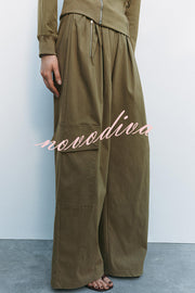 Fashionable Elastic Waist Workwear Wide-leg Pants