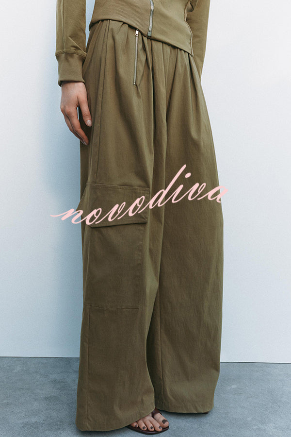 Fashionable Elastic Waist Workwear Wide-leg Pants