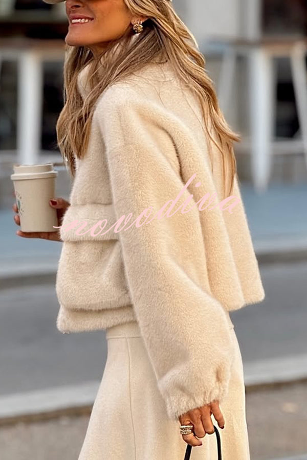 Snuggle Mode Faux Fur Zip Up Long Sleeve Pocket Teddy Jacket