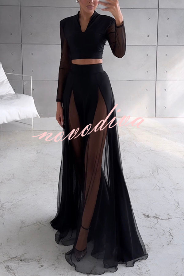 Feeling Chic Tulle Patchwork Elastic Waist A-line Maxi Skirt