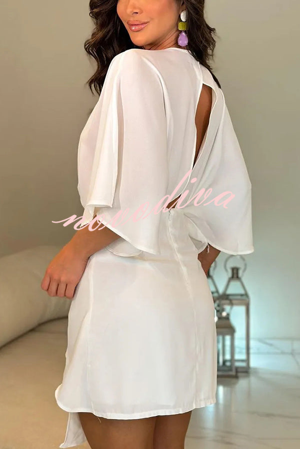 Solid Color V-Neck Half Sleeve Casual Irregular Mini Dress