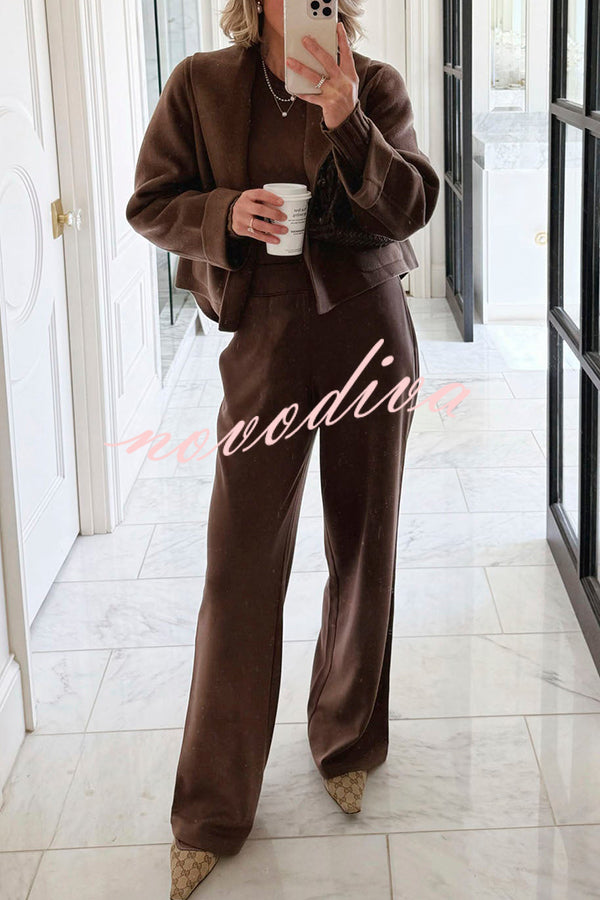 Comfortable Season Shawl Collar Open-front Long Sleeve Flap Pockets Crop Coat