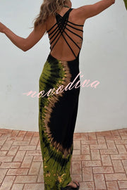 Summer Adventures Tie-dye Print Back Lace-up Stretch Maxi Dress