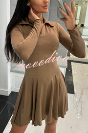 Solid Color Lapel Long Sleeve Slim Fit Waist Mini Dress