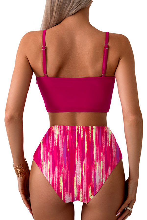 Gracie Bow Twist Design Printed High Rise Bikini Swimsuit